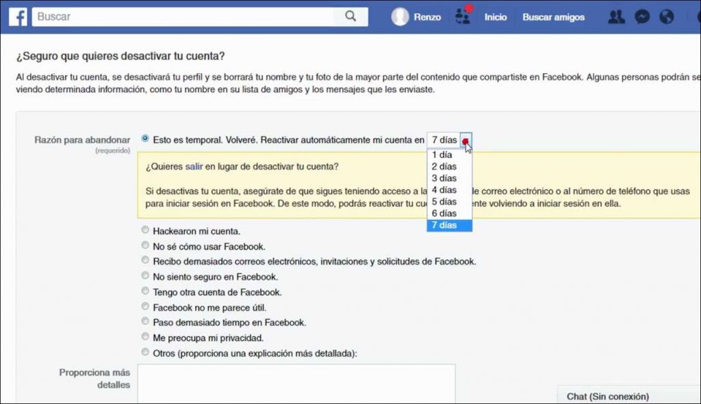 Como Desactivar el Facebook aviso legal