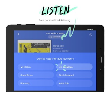 Pandora - Captura de pantalla de transmisión de música, radio y podcasts
