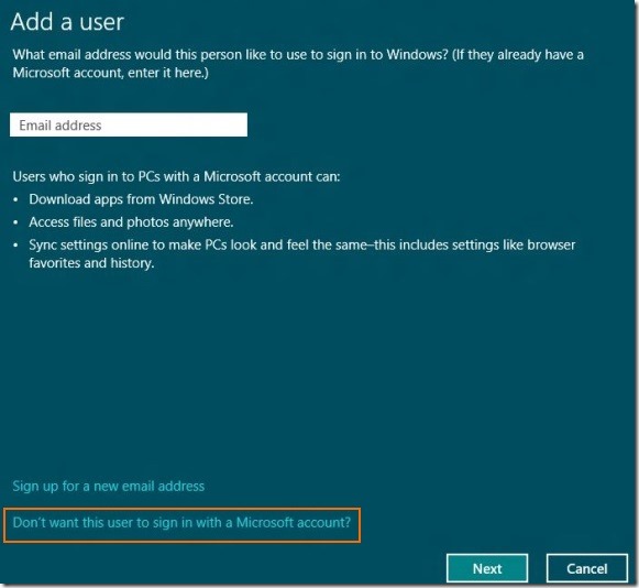 Crear cuenta de usuario en Windows 8 Step1