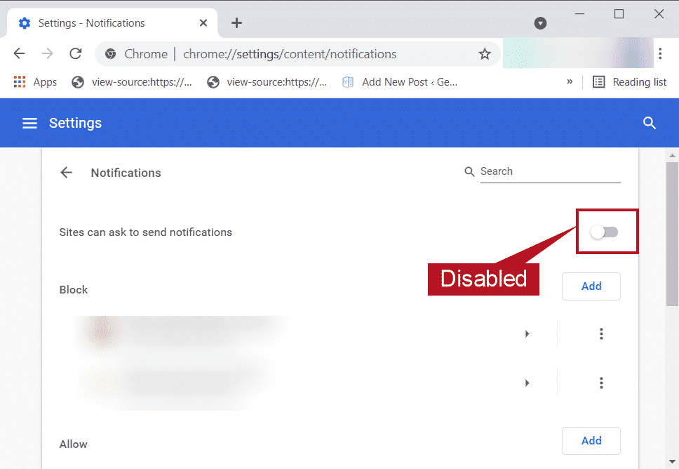 Desactivar notificaciones