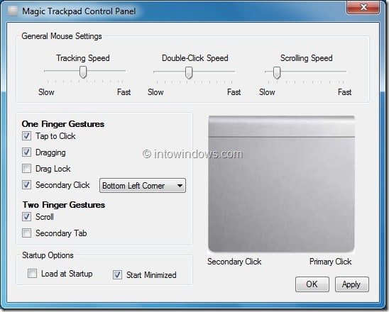 Panel de control Apple Magic Trackpad para Windows 7