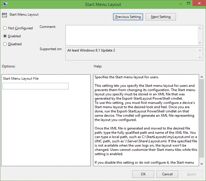 Restringir el diseño del menú Inicio en Windows 10 paso 3