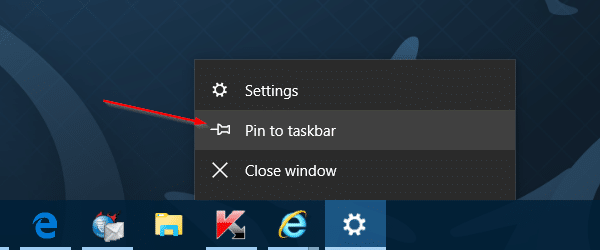 fijar la configuración a la barra de tareas y comenzar en Windows 10
