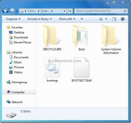 Abra la partición reservada del sistema oculto en Windows 7 Step2