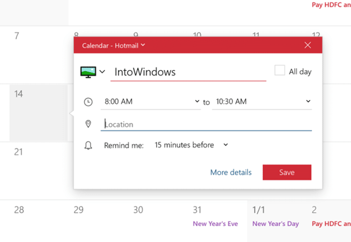 agregar o eliminar recordatorios en el calendario de Windows 10 pic4