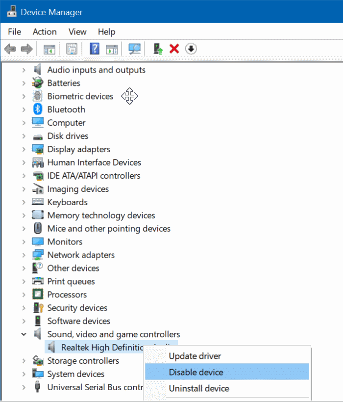 deshabilitar el altavoz del portátil en Windows 10 pic5