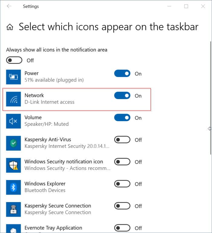 Falta el icono de wifi en la barra de tareas de Windows 10 pic2