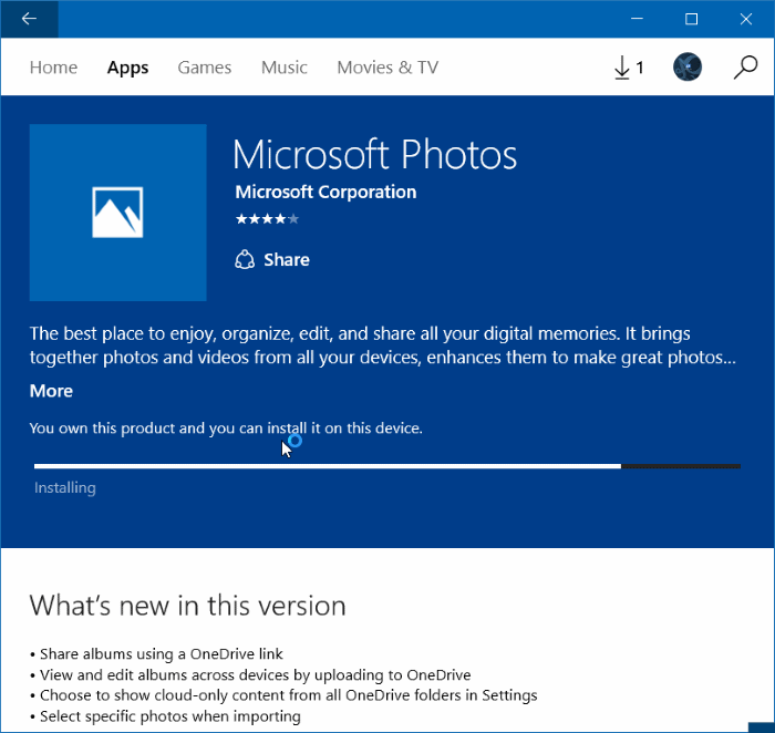 Reinstale la aplicación Fotos en Windows 10 paso 10