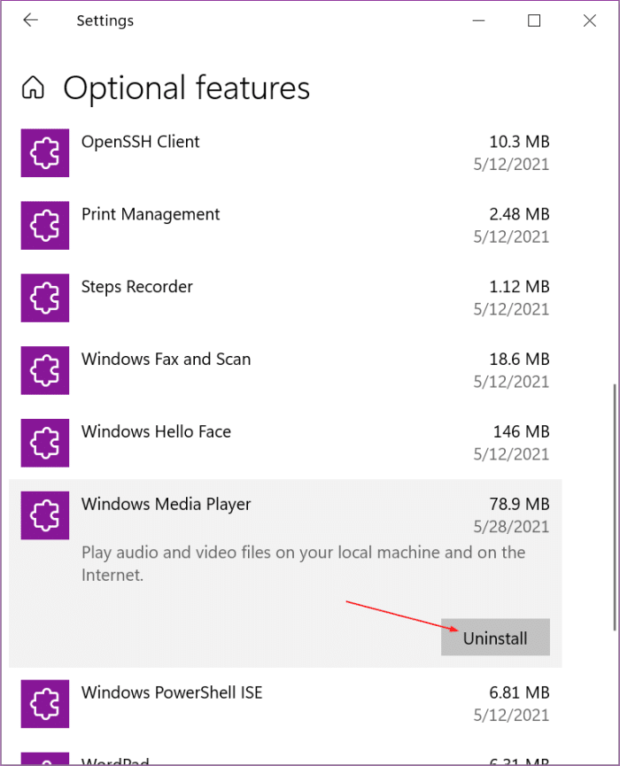 desinstalar Windows Media Player en Windows 10 pic2