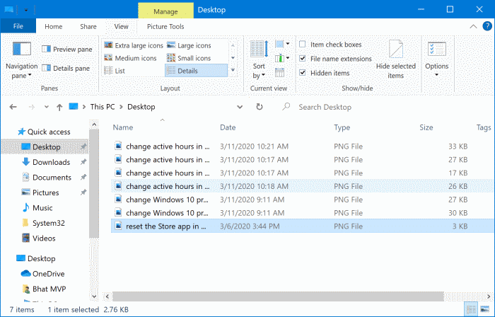 atajos de teclado para las vistas del explorador de archivos en Windows 10