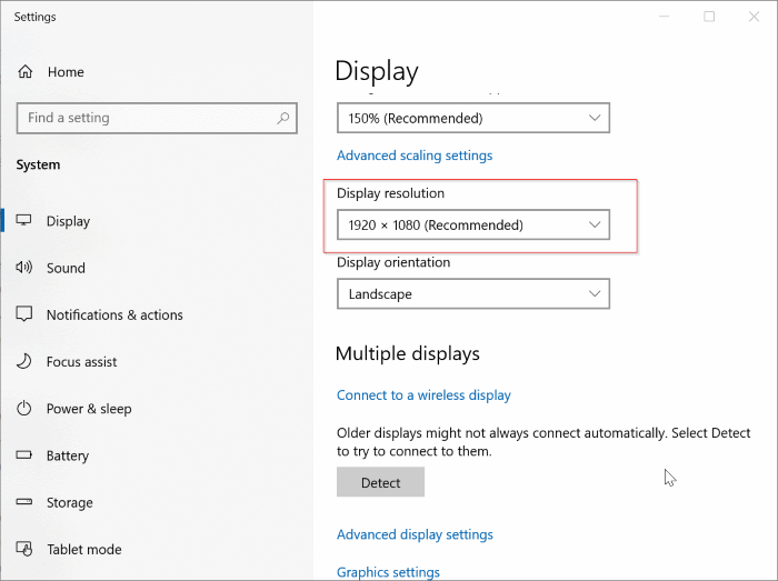 cambiar la resolución de pantalla en Windows 10 pic3