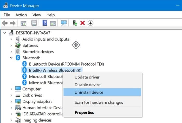 desinstale o reinstale el controlador Bluetooth en Windows 10 pic2