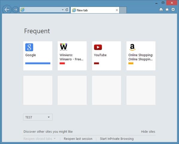 Sitios web visitados con frecuencia en Internet Explorer, paso 1