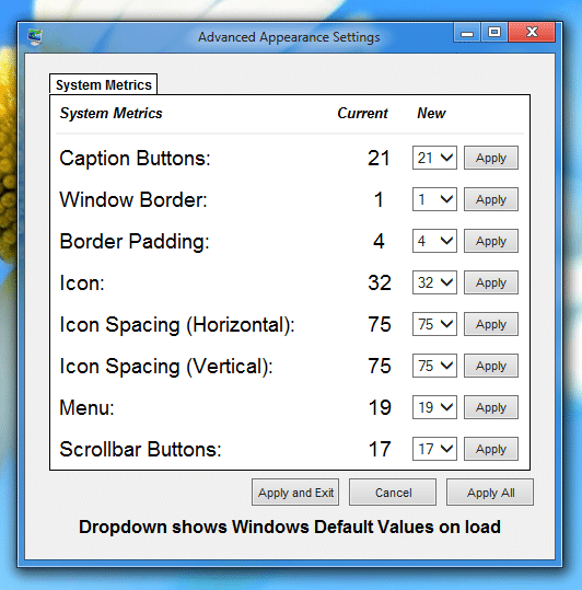 Configuración de apariencia avanzada para Windows 8.1