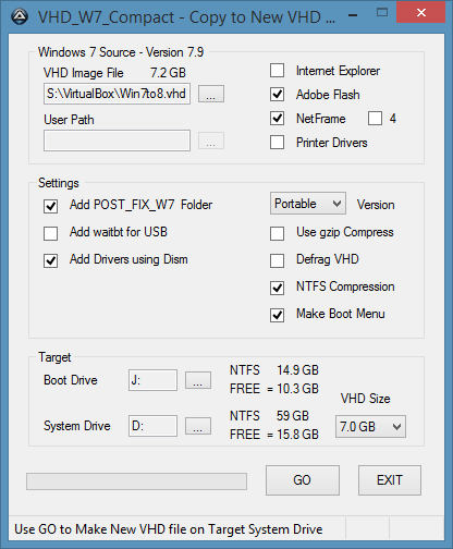 Cree Windows 7 portátil con VHD W7 Compact