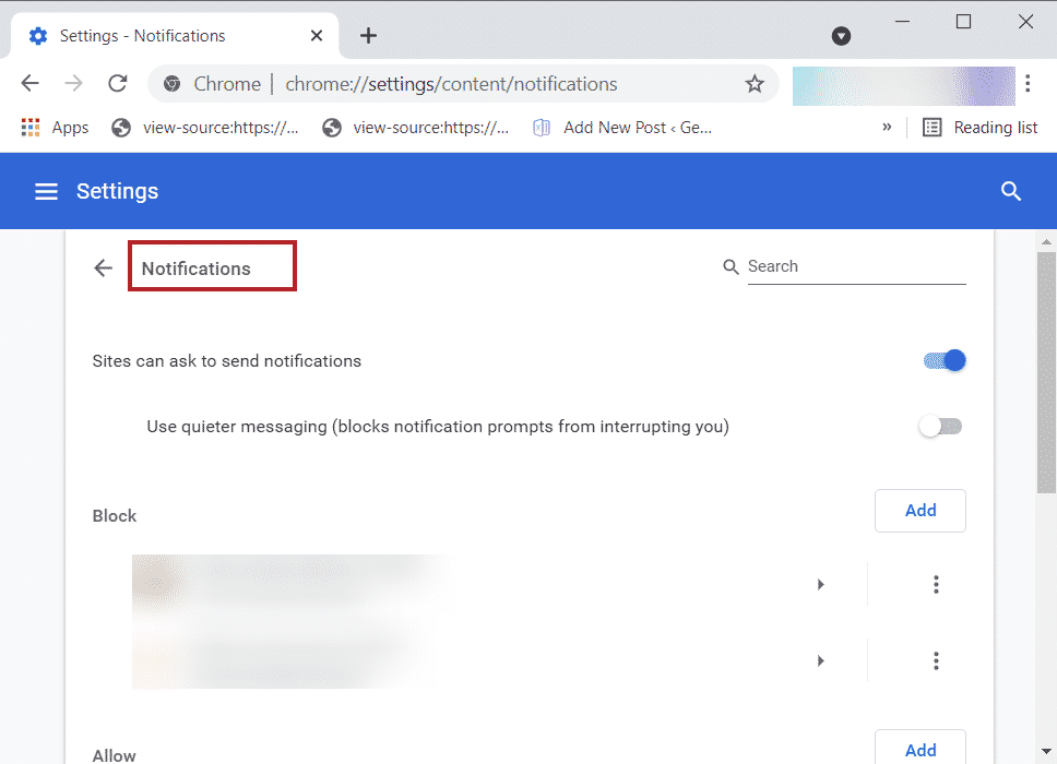Pestaña de notificación