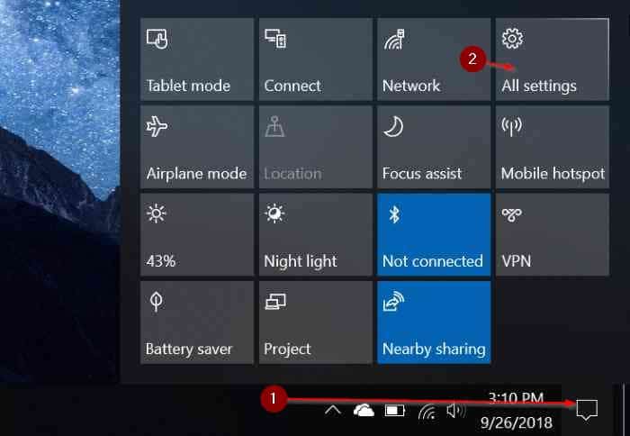 abrir la aplicación de configuración en Windows 10