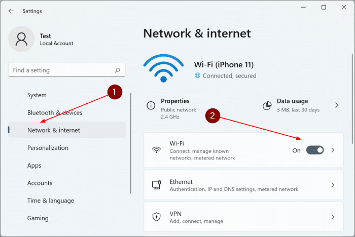 activar o desactivar Wi-Fi en Windows 11 pic2